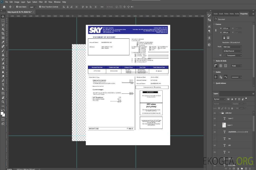 Modèle Word et PDF de facture de services publics de la Philippines Sky Cable Corporation (2) template